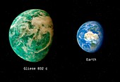Gliese 832 and Earth,composite image