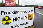 A protest banner against fracking