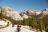 Bikers on the road from Lee Vining