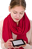 Woman using e-reader