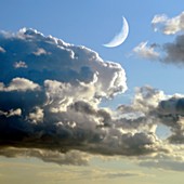 Crescent Moon in cloudy sky