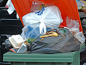 Overflowing rubbish bin