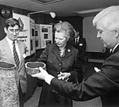 Thatcher at health and safety site,1980s