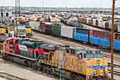 Freight trains at a rail yard