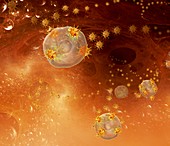 Virus attacking a cells,illustration