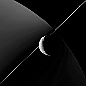 Saturn and Dione,Cassini image