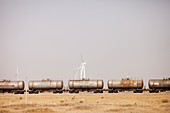 Tanker cars and wind farm,China