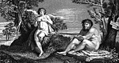 Pan and Apollo,19th Century illustration