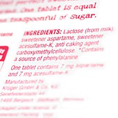 Ingredients on pack of artificial sweeten