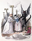 1845 Anthropomorphic devil angel cats