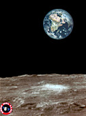 Clementine image of Earthrise over Moon