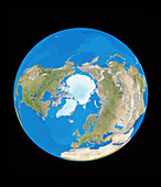 Satellite view of the Earth,centred on the Arctic