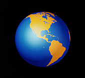 Computer artwork of whole Earth showing Americas