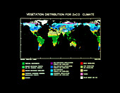 Computer map of vegetation for 2xCO2 climate