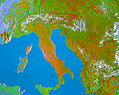 Coloured satellite image of Italy