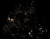 Satellite picture of the city lights of Europe