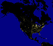 Colour-coded image of North America by night