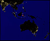 Coloured satellite image of Australasia at night