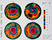 Antarctic ozone hole: TOMS comparison 1987-1990