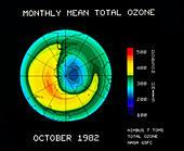 Satellite map of Antarctic upper ozone levels