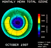 Satellite map of Antarctic upper ozone levels