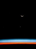 Earth's limb,Jupiter & crescent moon