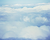Aerial view of the tops of cumulus clouds