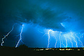 Lightning strikes at night in Bisbee,Arizona,USA