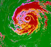 False-col weather satellite pic of Hurricane Allen