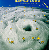 Computerised satellite image of Hurricane Gilbert
