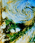 False-colour satellite image of UK 1987 hurricane