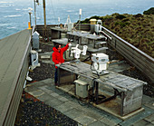 Scientist on the roof of a meterological station