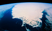 Shuttle view of south tip of Greenland