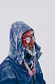 Explorer in Greenland with frosty face