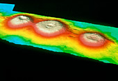 Sonar image of three underwater volcanoes