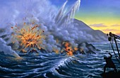 Artwork showing eruption of Surtsey,Iceland
