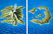 Santorini before and after explosion of 1470 BC