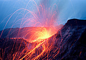 Batur volcano erupting