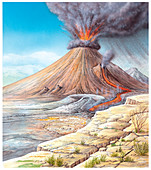 Volcano erupting,artwork