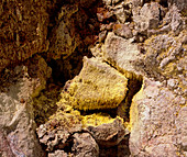 Monoclinic sulphur on rocks at Hawaiian volcano