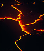 Cracks on a lava lake