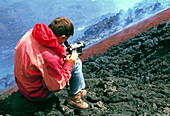 Volcanologist by lava flow