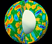 Computer model of Earth with hot mantle,cool core