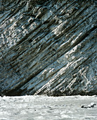 Inclined rock strata in the Alps