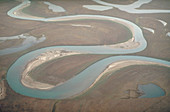 Aerial photo of meandering river in Alaska