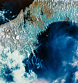 True-colour satellite image of the Panama Canal