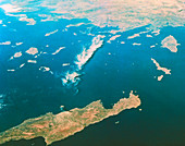 The Greek Islands and Crete,seen from space