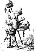 Historical artwork of a 17th century rat-catcher