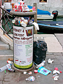 Overflowing litter bin,Venice,Italy