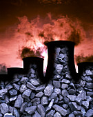 Burning fossil fuel,composite image